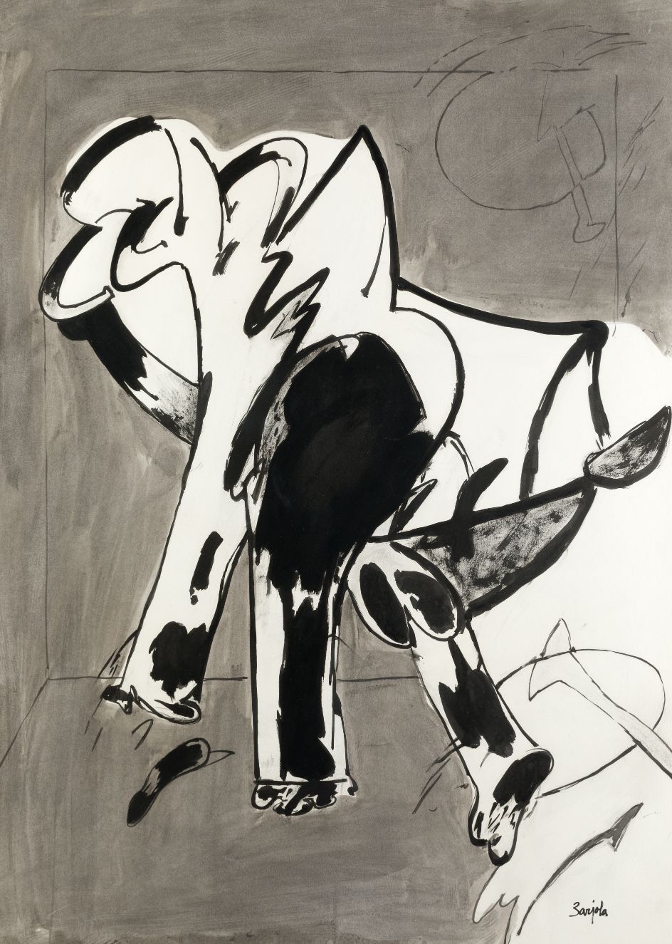JUAN BARJOLA (1919 / 2004) "Untitled (23)" 在右下角有签名。背面有马德里Biosca画廊的标签。 纸上炭笔画 100 &hellip;