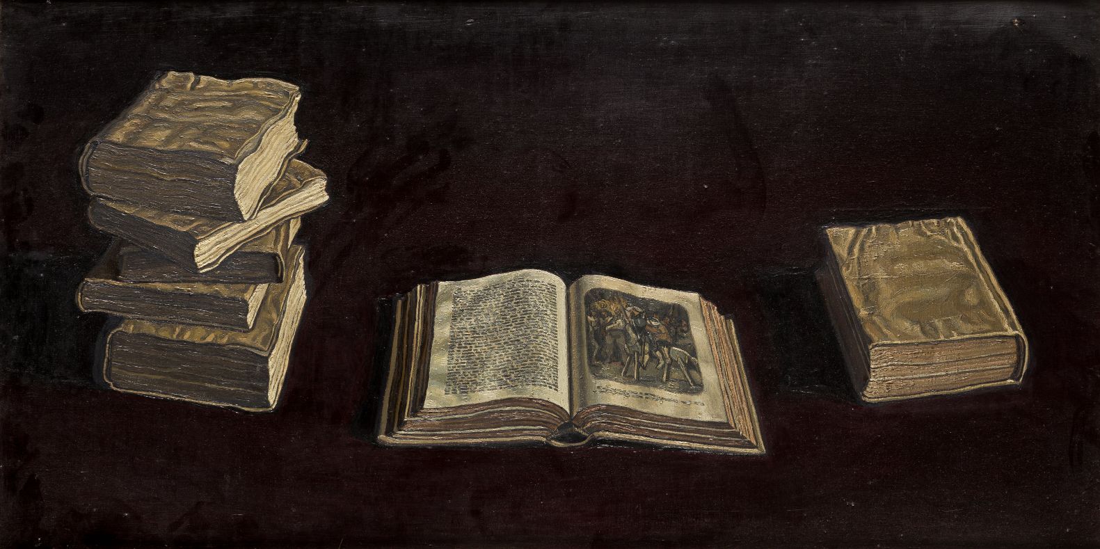 EUFEMIANO (1921 / 1995) "Books" 在右下角有签名。 布面油画。59 x 119厘米。