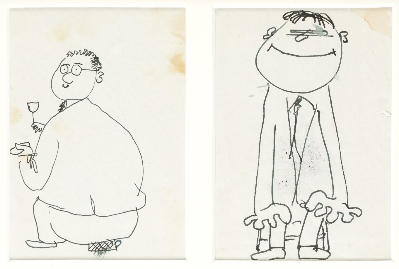 FERNANDO ZÓBEL DE AYALA (1924 / 1984) "Four caricatures" 成对赠送 艺术家赠与现主人家庭的礼物 中国水墨&hellip;