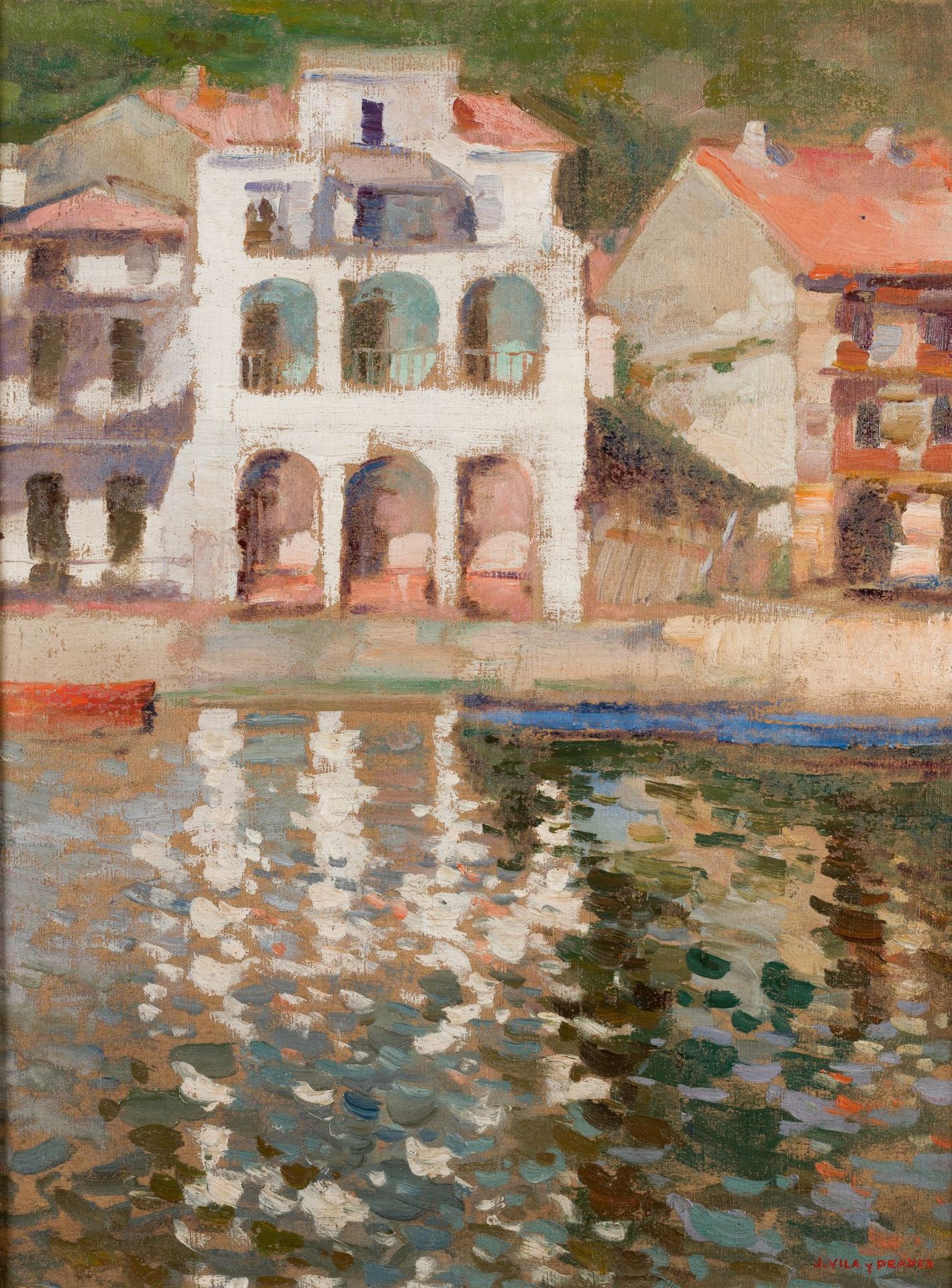 JULIO VILA Y PRADES (1873 / 1930) "Urban port" 在右下角有签名。 布面油画。72 x 55厘米。