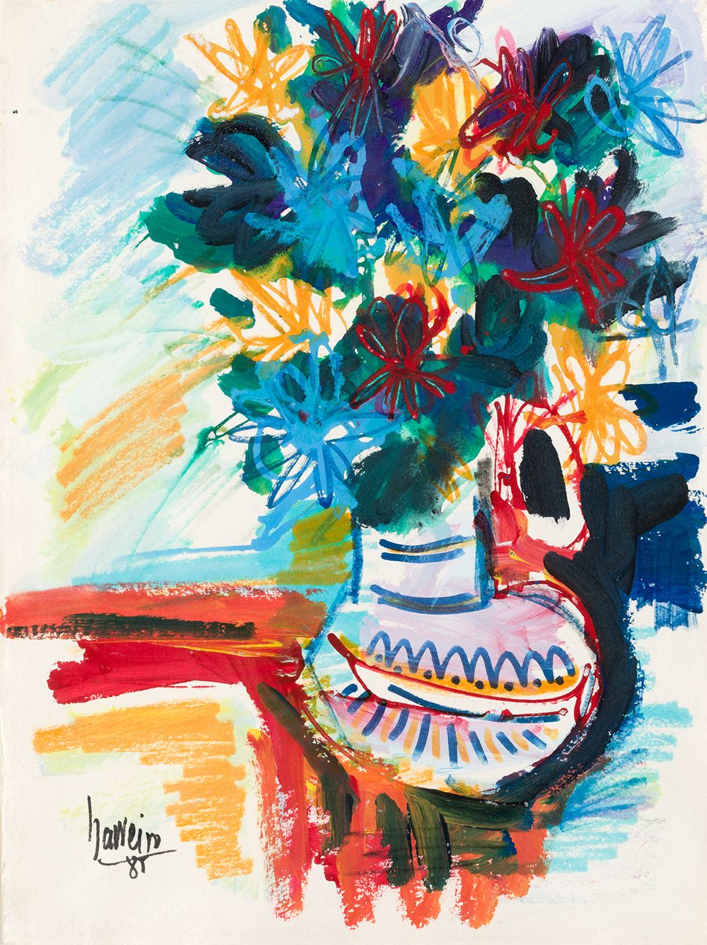JOSÉ MARÍA BARREIRO (1940 / .) "Vase with flowers" 1985 Signiert und datiert unt&hellip;