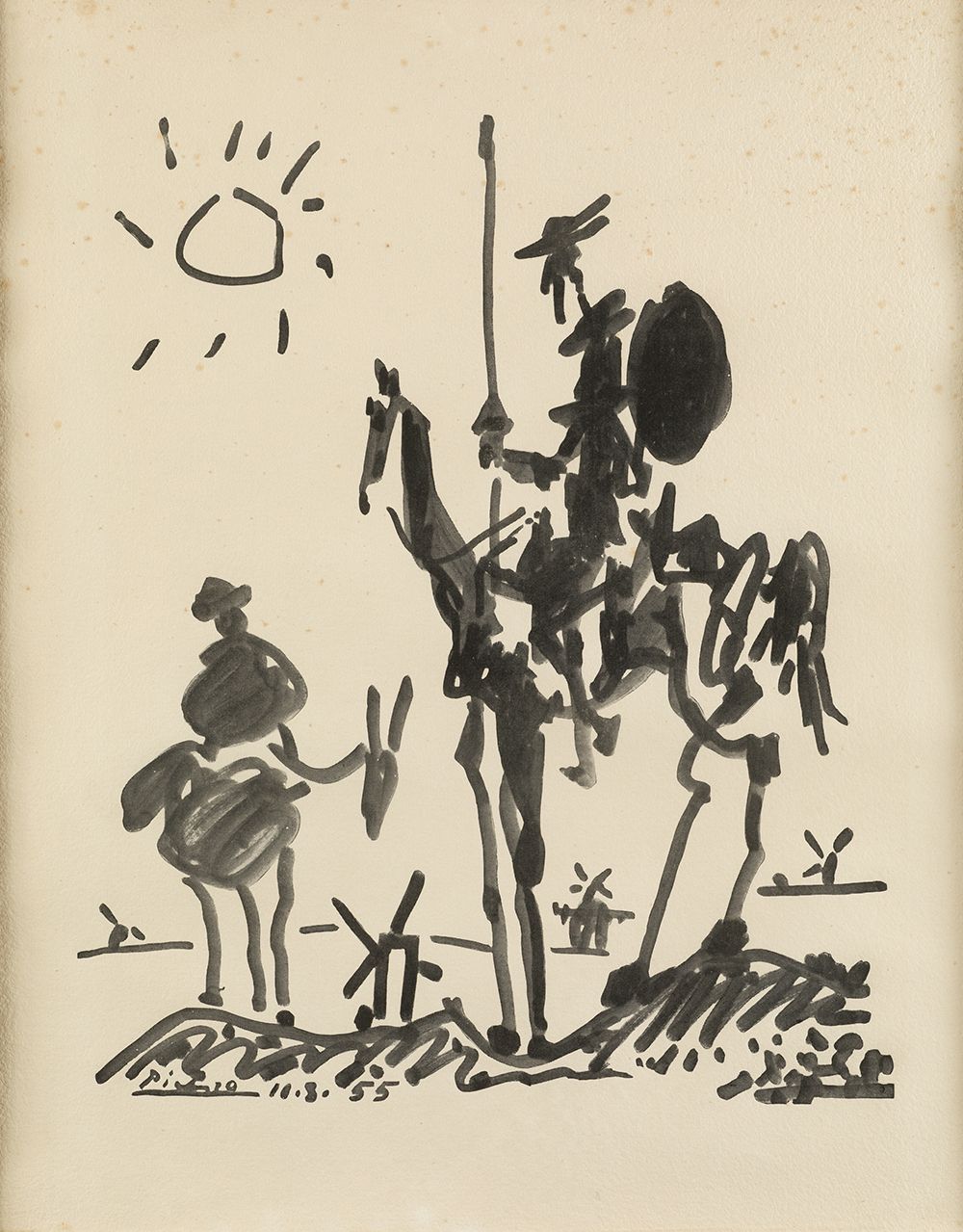 PABLO RUIZ PICASSO (1881 / 1973) "Don Quixote and Sancho" 11.8.55版上有签名和日期 根据毕加索为&hellip;