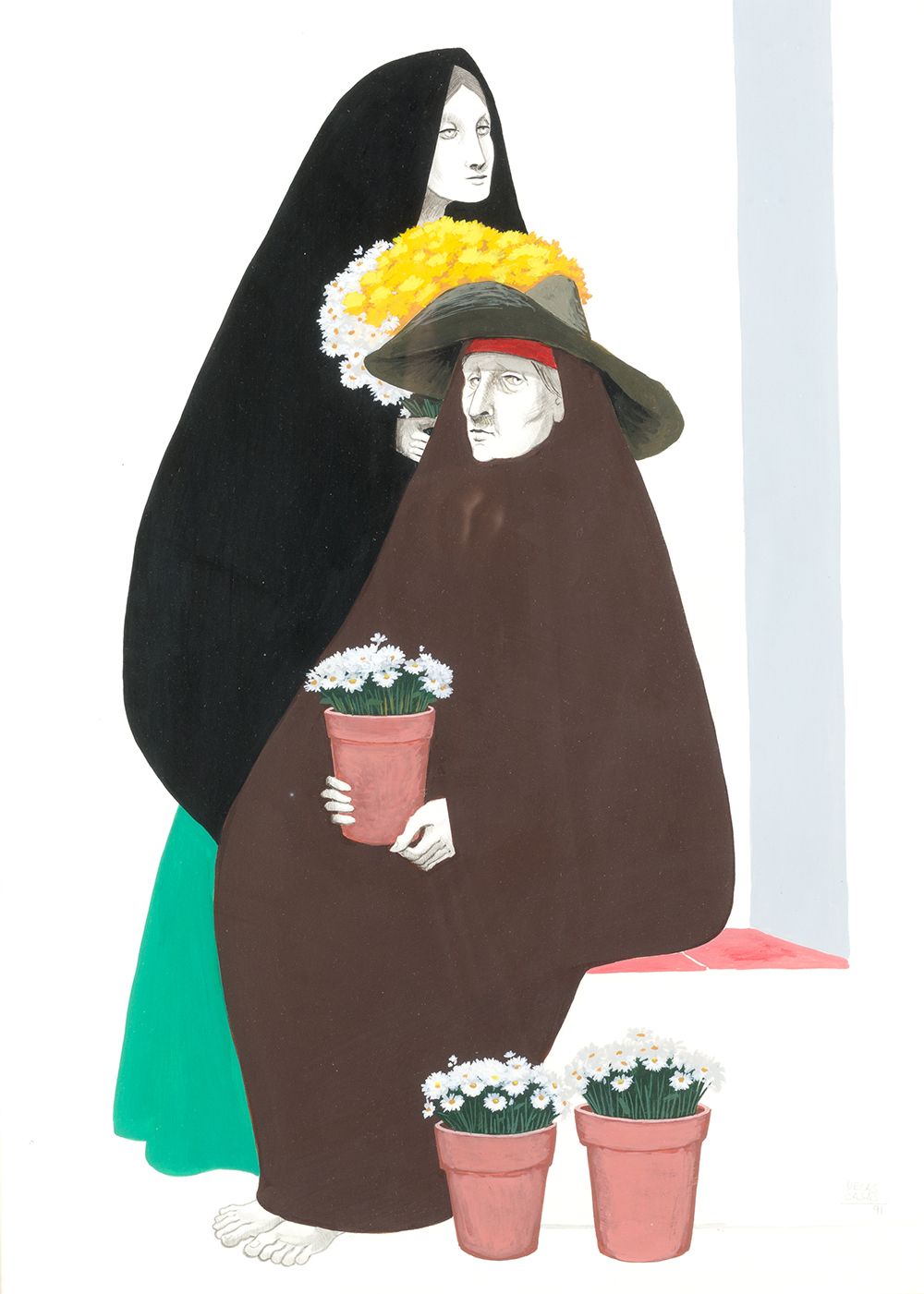 MANUEL DE LAS CASAS (1924 / .) "Two women with flowers" 1991 Signé et daté dans &hellip;