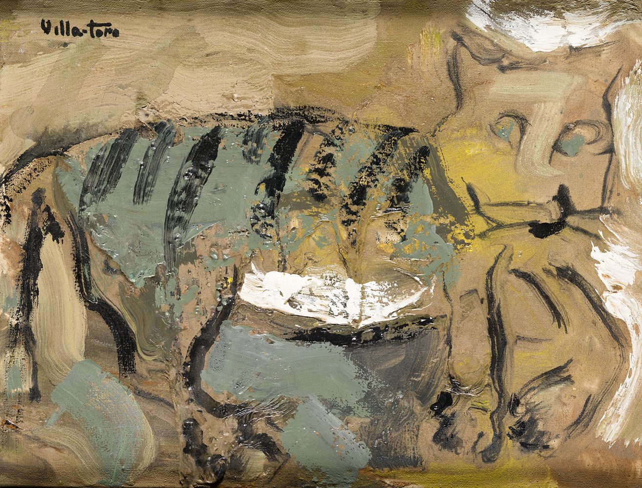 ANTONIO VILLA-TORO (1949 / .) "Feline" . 305 x 40 cm. Mischtechnik auf Leinwand