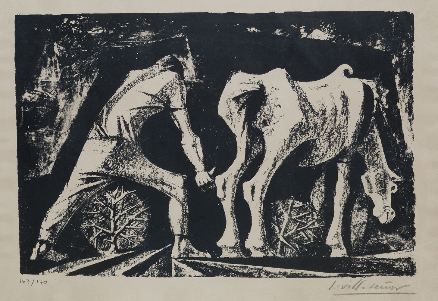 MANUEL LÓPEZ VILLASEÑOR (1924 / 1996) "Peasant with mule" Unten mit Bleistift si&hellip;