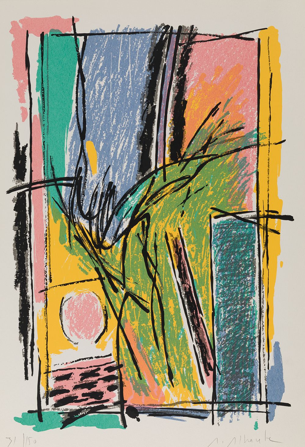 ALFONSO ALBACETE (1950 / .) "Composition" 底部有铅笔签名和31/150字样。纸张：50 x 35厘米。锂电图