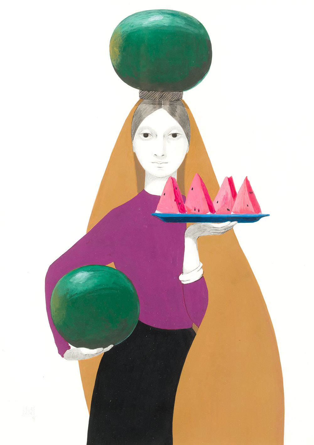 MANUEL DE LAS CASAS (1924 / .) "Woman with watermelon" 1991 Signed and dated in &hellip;