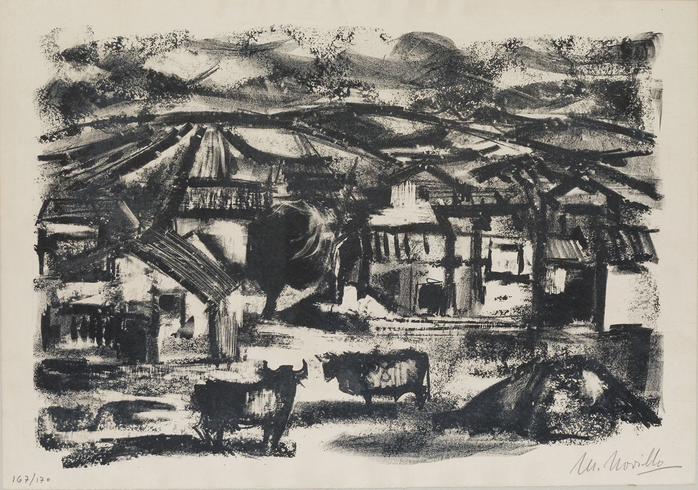 CIRILO MARTÍNEZ NOVILLO (1921 / 2008) "Village landscape with cattle" Signed and&hellip;