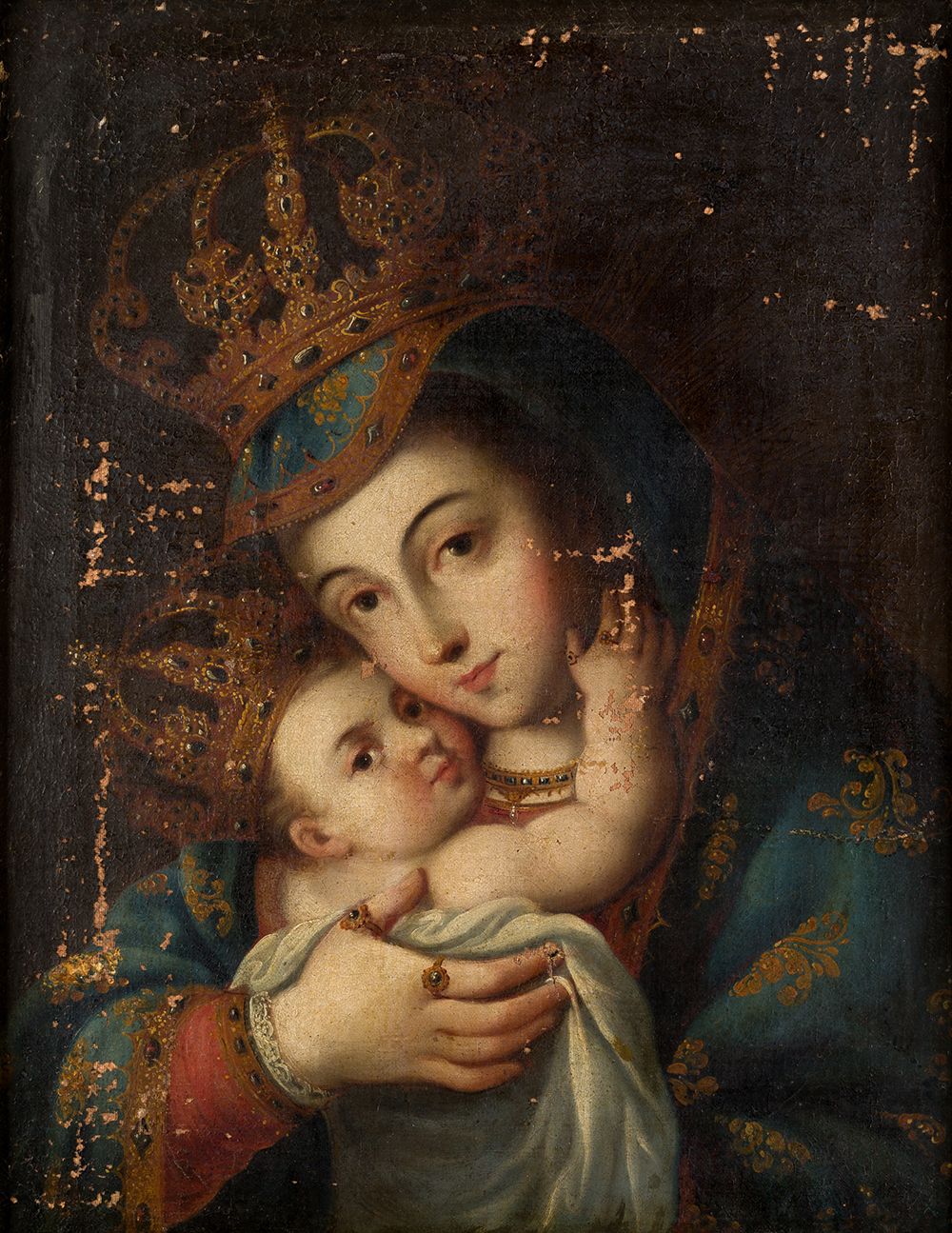 SPANISH SCHOOL (18th century) "Virgin of Bethlehem" 需要修复。62,5 x 47,5 cm.....布面油画