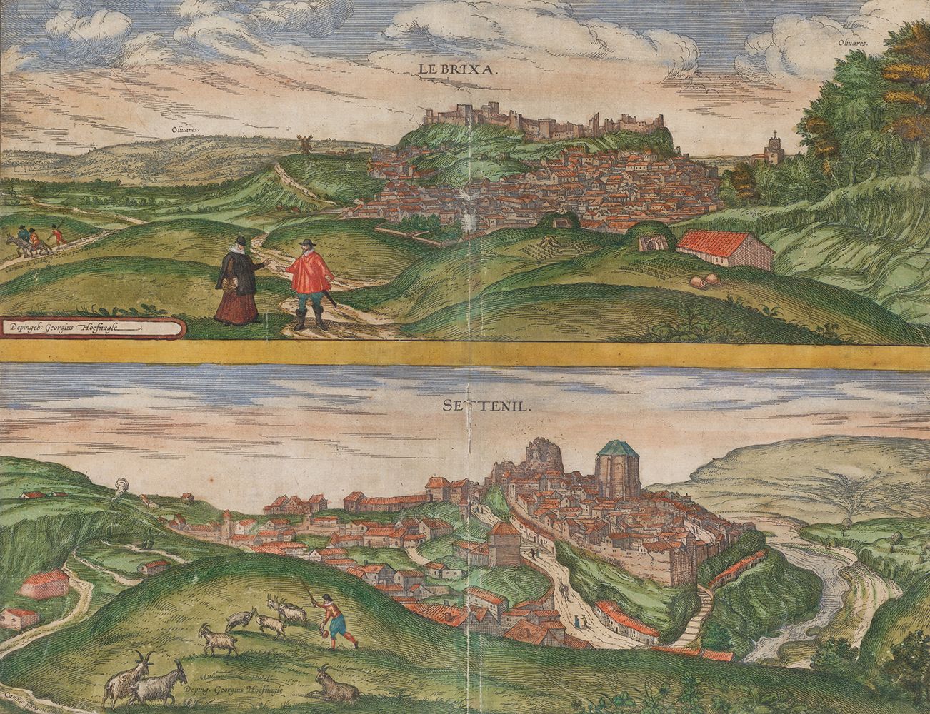 GEORGIUS HOEFNAGEL (1542 / 1600) "Panoramic views: Seville and Cadiz" Vues panor&hellip;