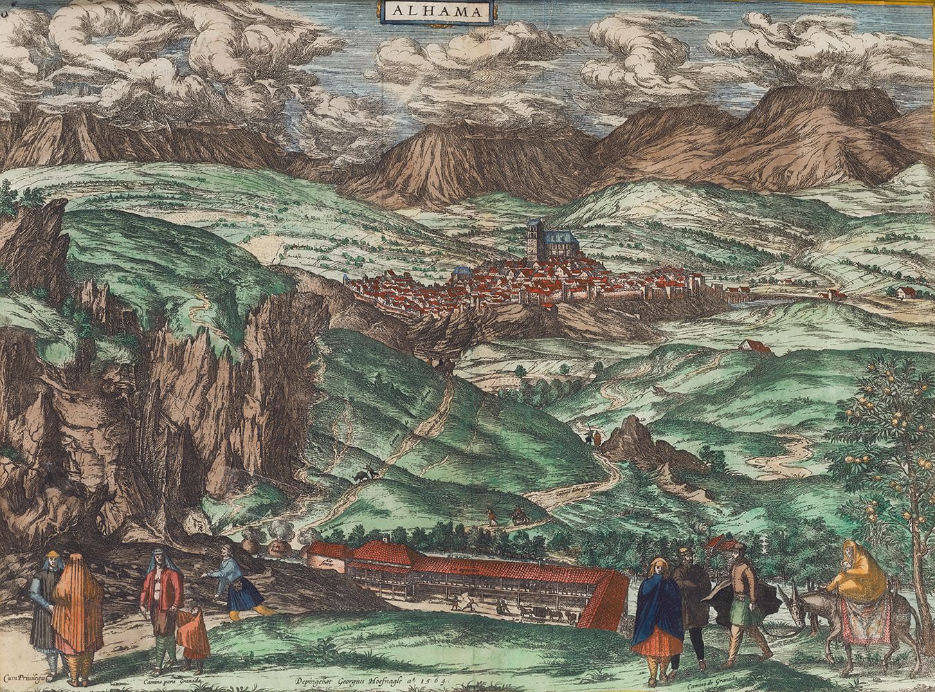 GEORGIUS HOEFNAGEL (1542 / 1600) "Alhama, Granada", 1564 Signé et daté en bas. P&hellip;