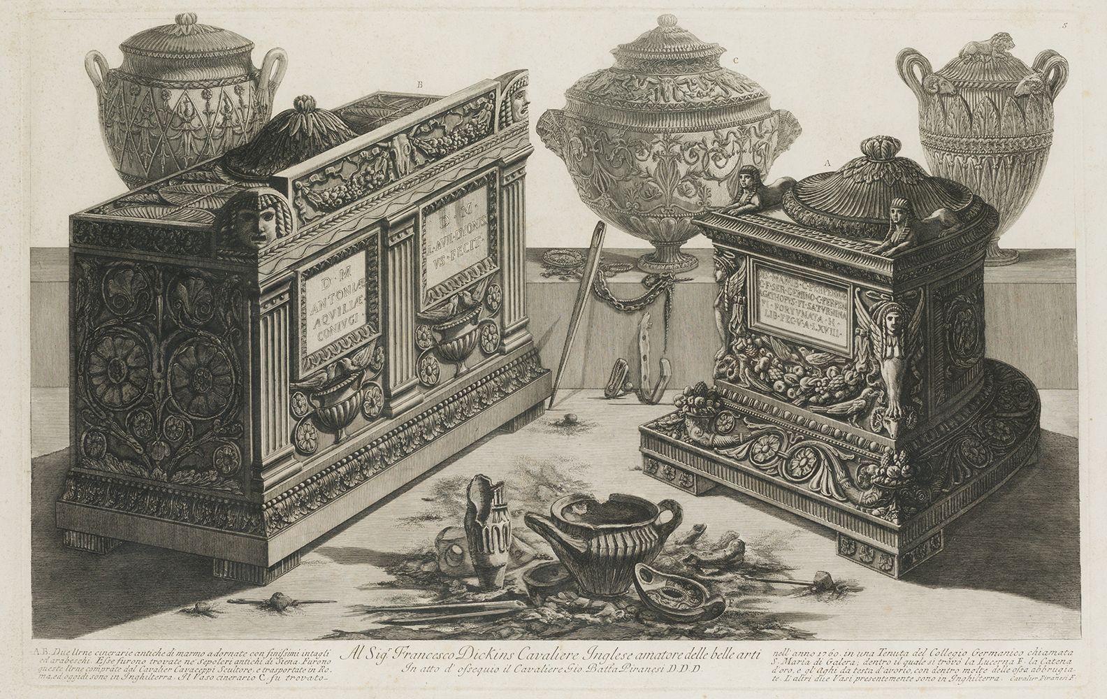 GIOVANNI-BATTISTA PIRANESI (1720 / 1778) "Funeral urns" 后期版本 .占地面积：41 x 65 cm 。雕&hellip;