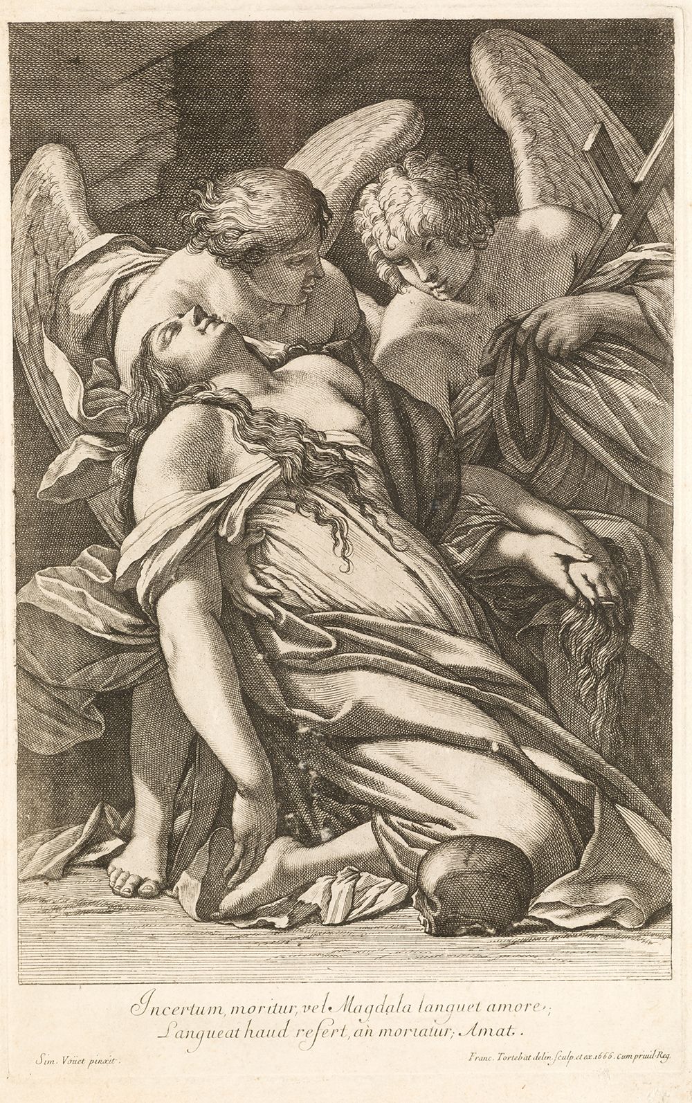 FRANÇOIS TORTEBAT (1616 / 1690) "The Death of Mary Magdalene" In plate at the bo&hellip;