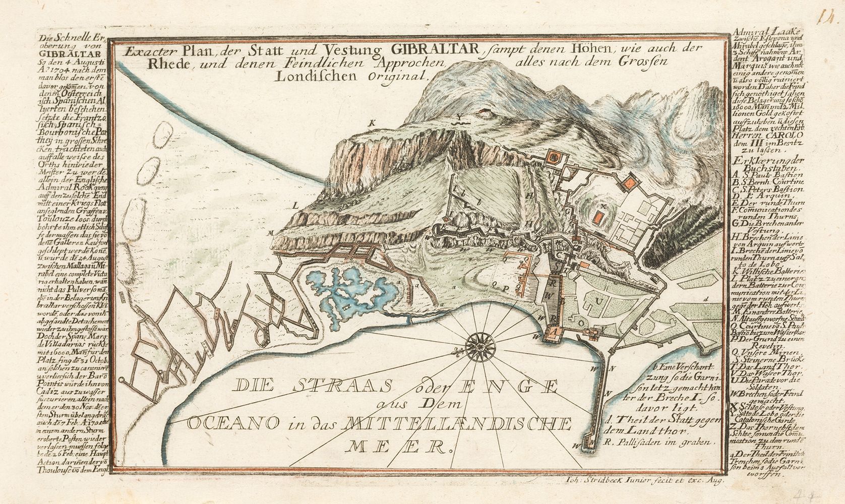 JOHANN STRIDBECK (1665 / 1714) "Plan of Gibraltar", 1707 For the work: "Curioses&hellip;