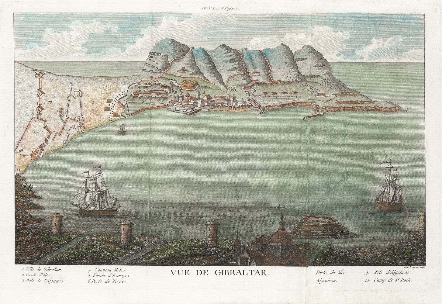 JAQUES NICOLAS TARDEU (1716 / 1791) "View of Gibraltar and Algeciras Bay" Per l'&hellip;