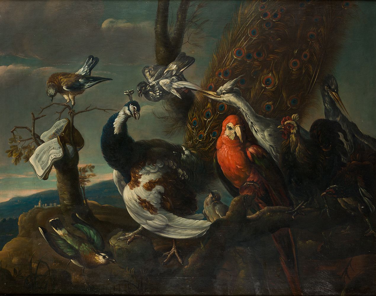 ANONYMOUS (20th century) "Concert of birds" 普拉多博物馆中弗兰斯-斯奈德斯的作品副本。82,5 x 106 cm .&hellip;