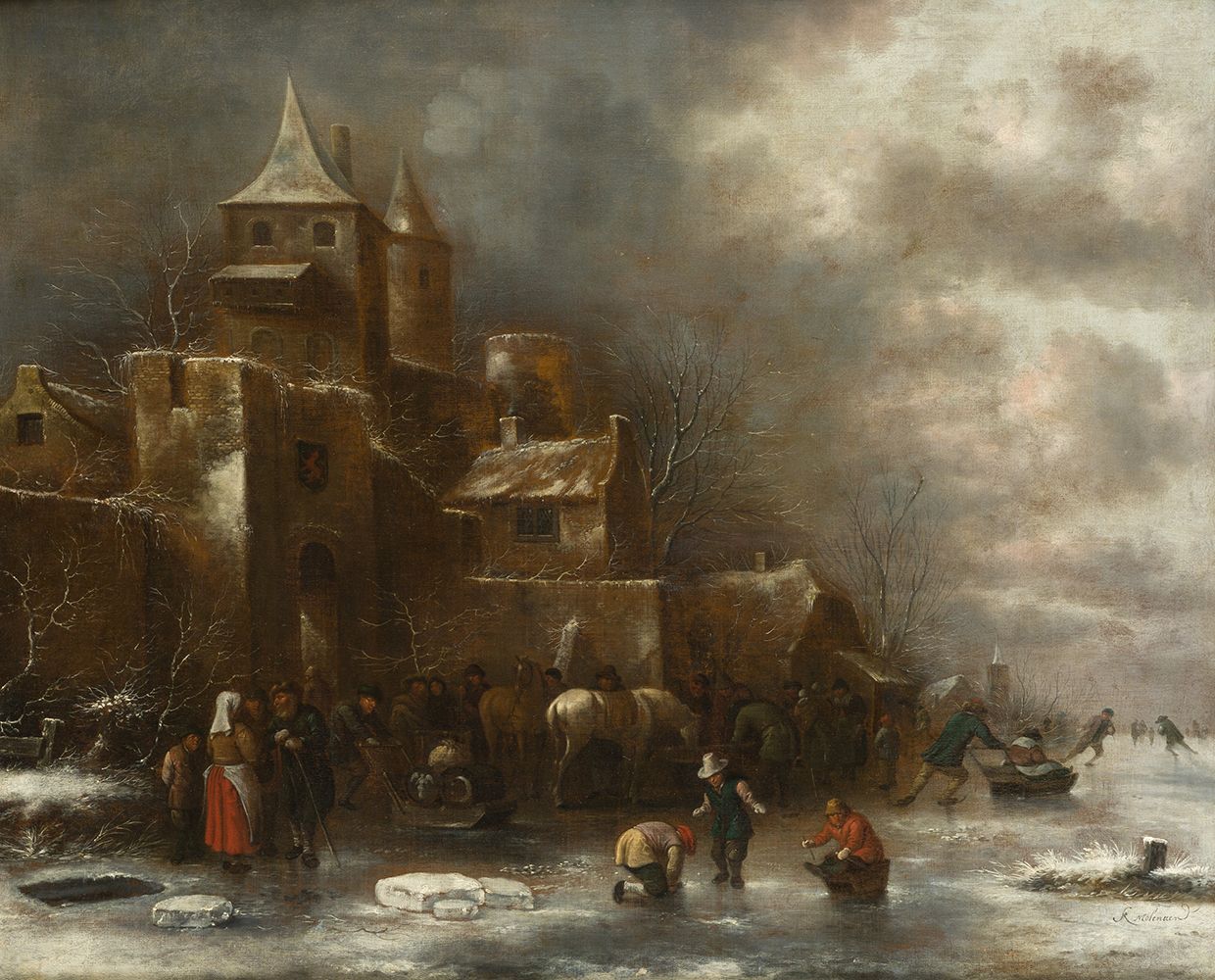 KLAES MOLENAER (1630 / 1676) "Winter landscape" 在右下角有签名。背面有巴塞罗那Sala Parés画廊的标签，7&hellip;