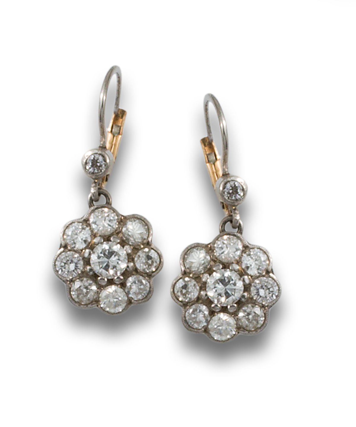 ANTIQUE DIAMOND ROSETTE EARRINGS Vintage long earrings in platinum and yellow go&hellip;