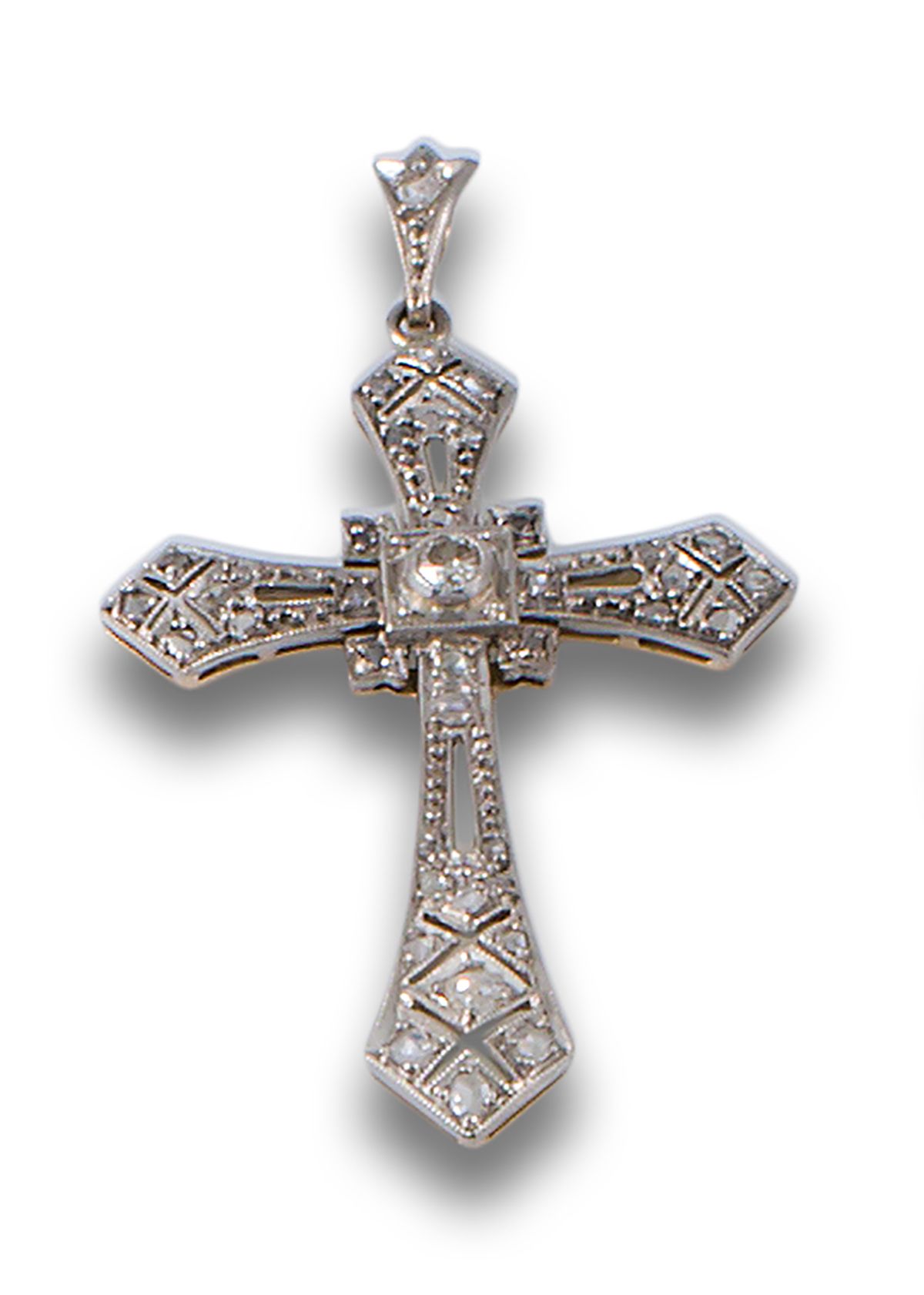 Art Deco pendant cross in 18 kt. Rose gold with a platinum setting Ciondolo Art &hellip;