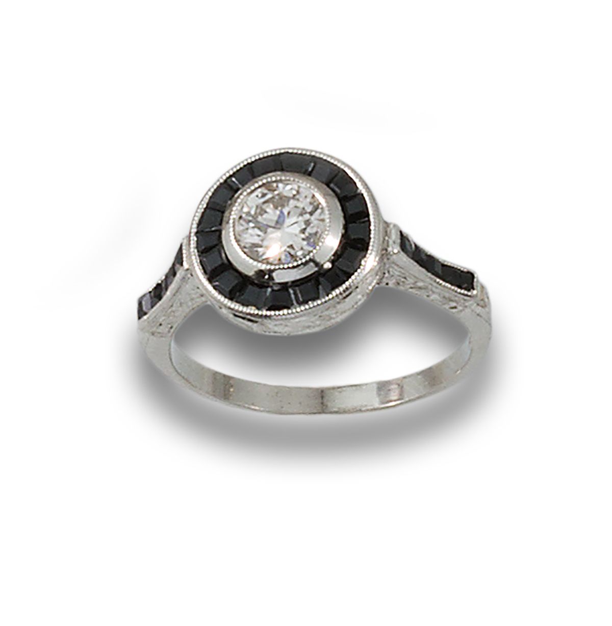 PARTRIDGE EYE RING DIAMONDS, ONYX, PLATINUM Art Deco bird's eye ring in platinum&hellip;