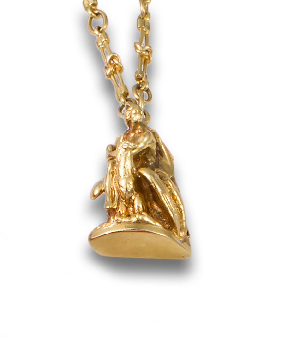 GOLD CHAIN WITH SAINT JOHN PENDANT 18K黄金吊坠，上面有圣约翰和老鹰的形象。伴随着18K黄金的打结链子。 重量：29.79克&hellip;