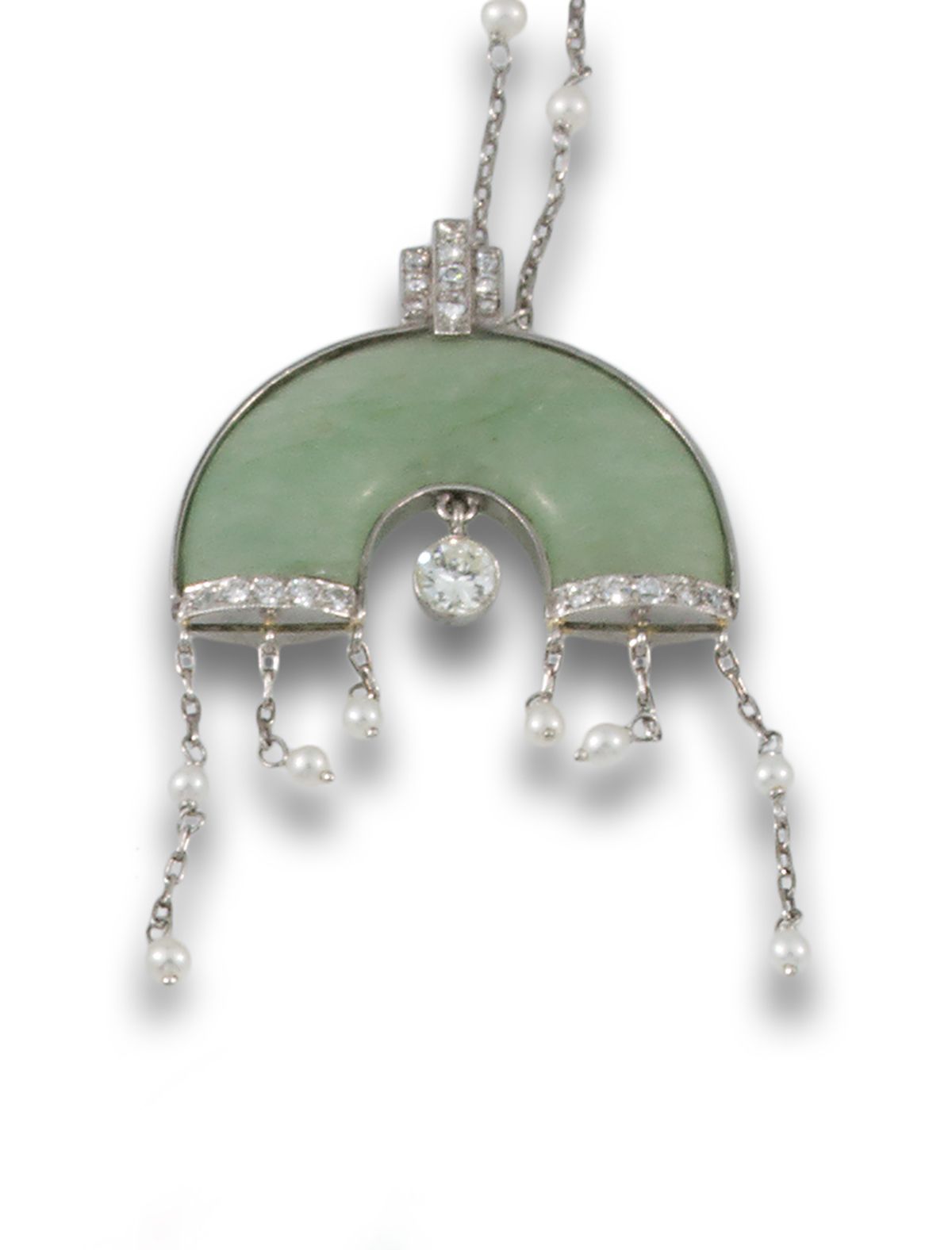 ART DECO PENDENTIF JADE, DIAMONDS, PEARLS, PLATINUM Art Deco-Anhänger aus Platin&hellip;