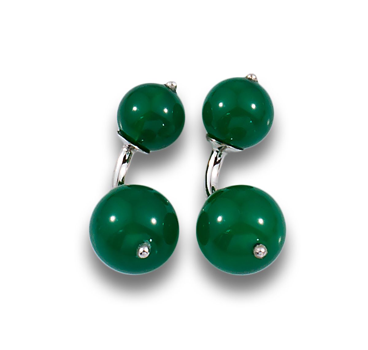 GREEN AGATE CUFFLINKS 绿色玛瑙珠子制成的18K白金双袖扣 ... ...