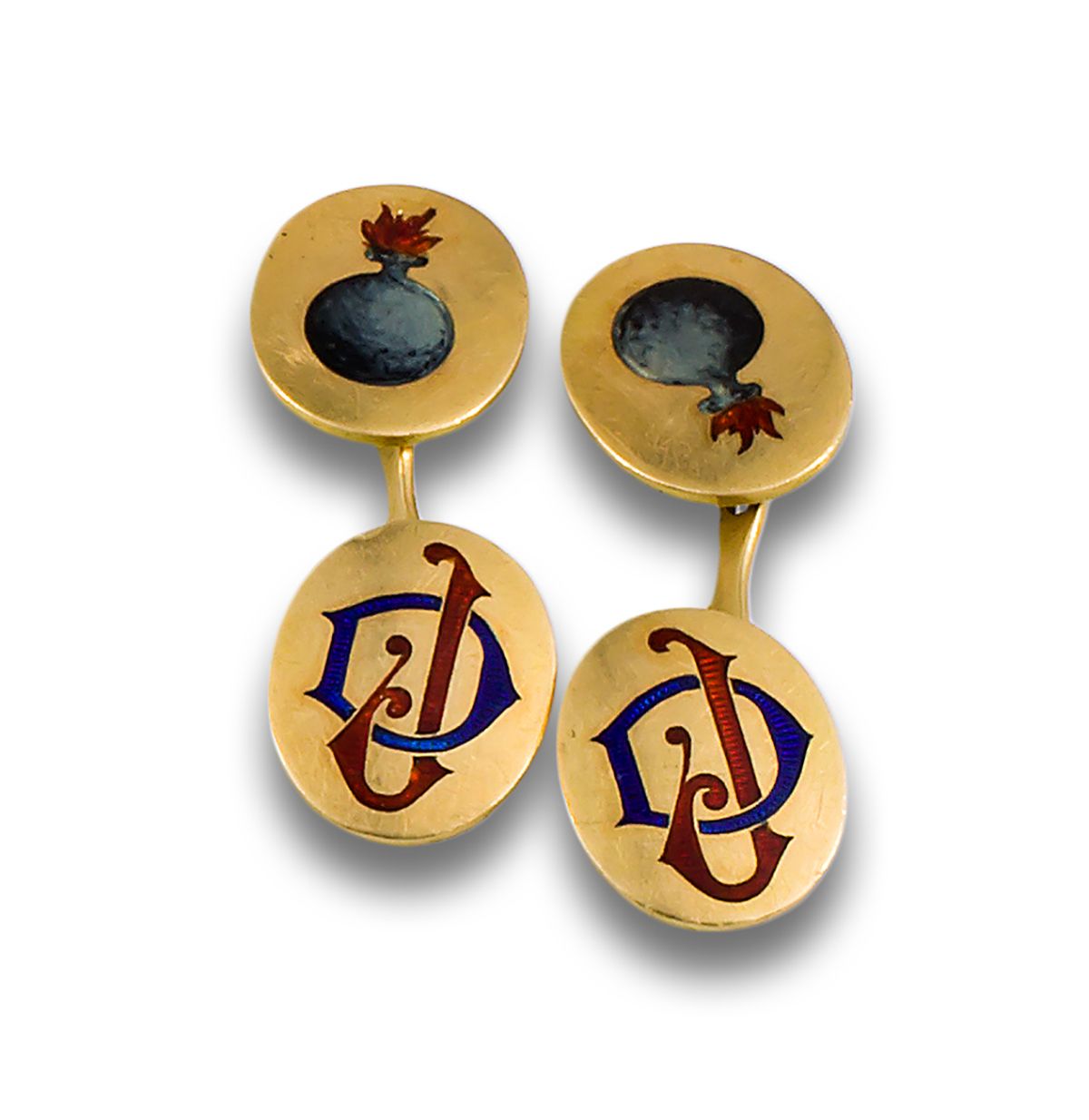 YELLOW GOLD AND ENAMEL CUFFLINKS Boutons de manchette doubles en or jaune 18kt a&hellip;