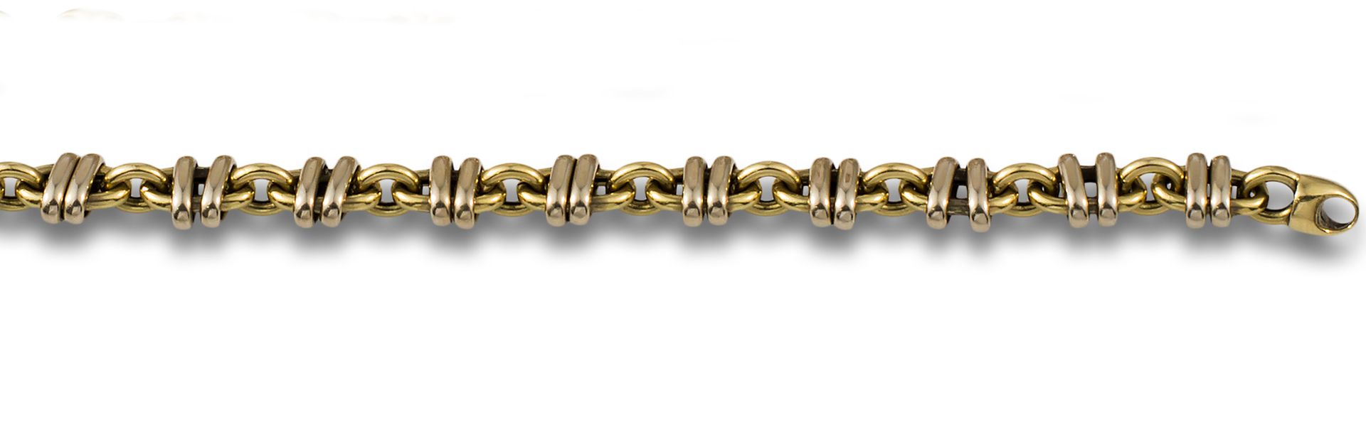YELLOW GOLD BRACELET Bracelet, 80's, 18kt yellow gold interlocking links. Weight&hellip;