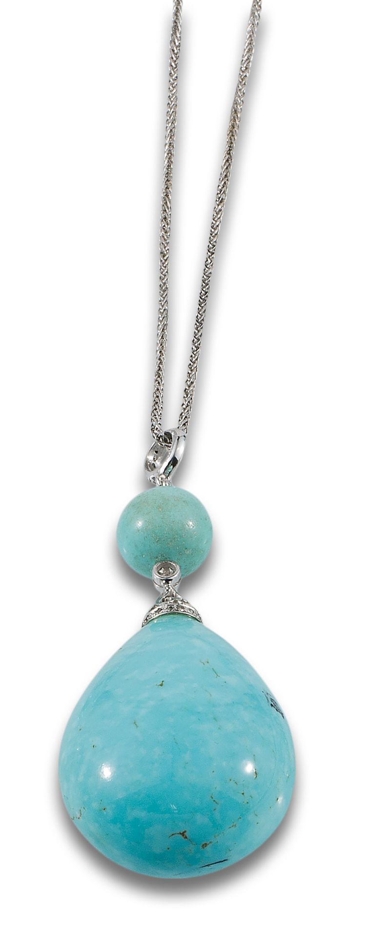18 kt white gold pendant. Formed by two turquoise cabochons, one spherical and t&hellip;