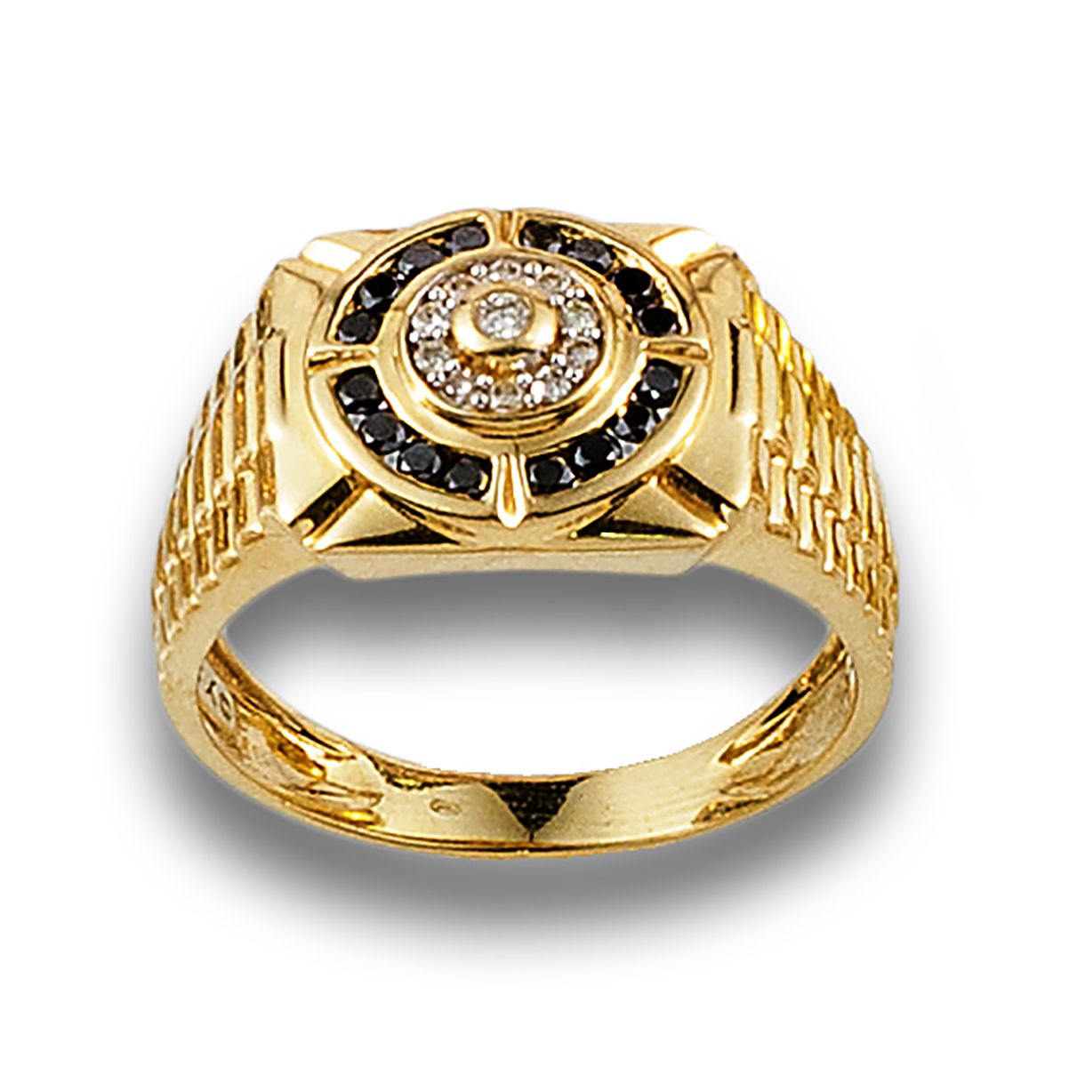 Wide gentleman's ring in 18 kt gallon yellow gold. Formé d'un motif central circ&hellip;