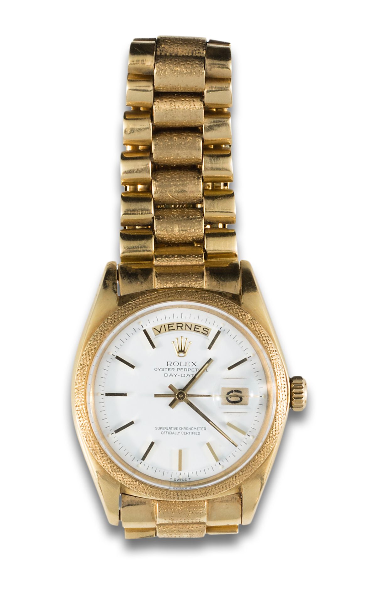 ROLEX OYSTER PERPETUAL DAY DATE wristwatch. 18K黄金表壳和表带。自动机芯。第641864号。直径：36毫米。白色表&hellip;