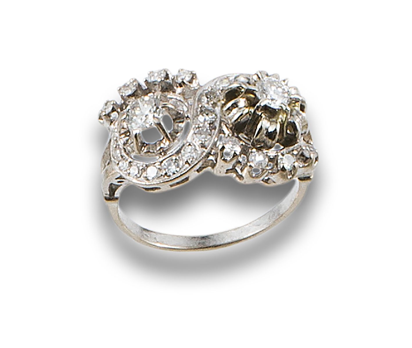 You and me ring in 18 kt white gold. Made up of two diamond centers, brilliant c&hellip;