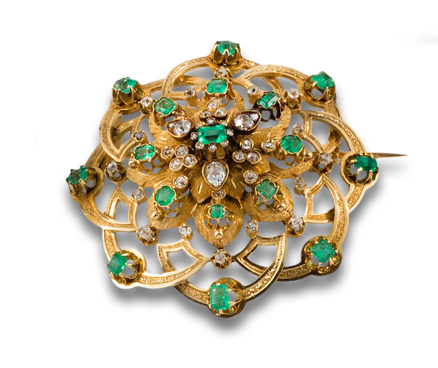 Mid-19th century brooch in 18 kt yellow gold. Formed by openwork in the shape of&hellip;