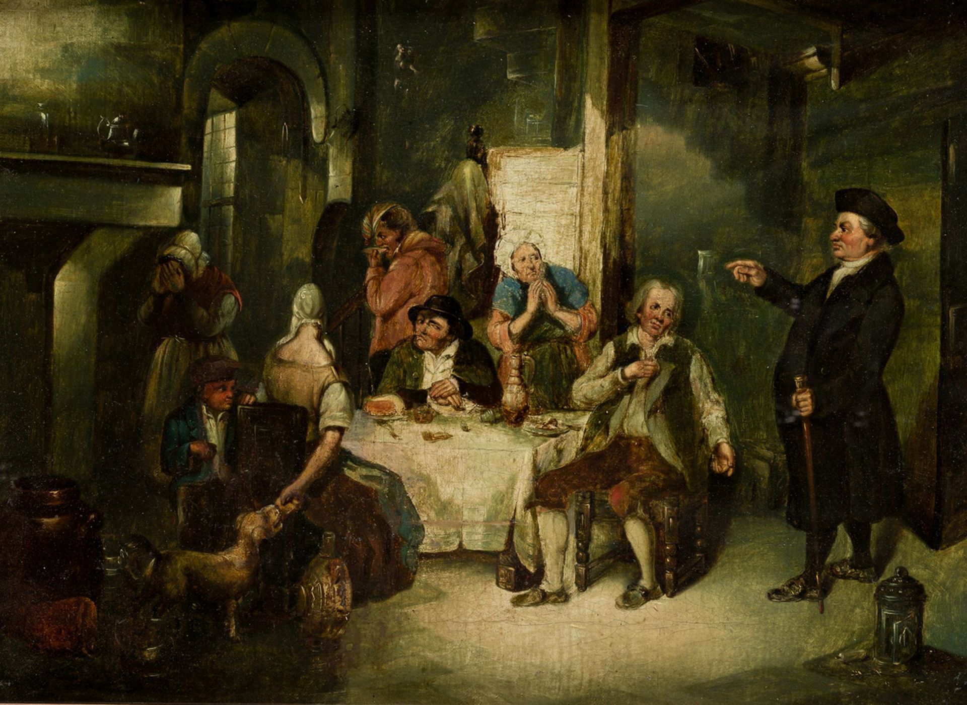 DUTCH SCHOOL (19th century / 20th century) "Interrupted meal" Huile sur toile. D&hellip;