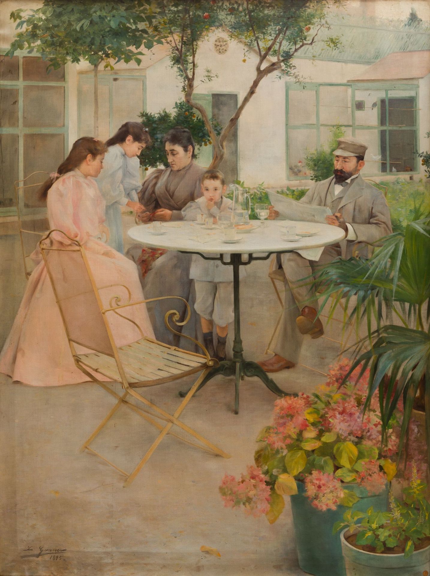 LUIS GRANER ARRUFI Barcelona (1836) / (1929) "Family in the garden", 1895 Huile &hellip;