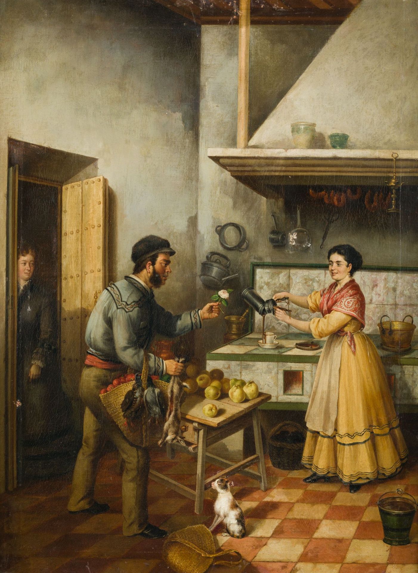 ANDRES CORTES Y AGUILAR Seville (1810 / 1879) "Gallanteo en la cocina", 1877 Hui&hellip;