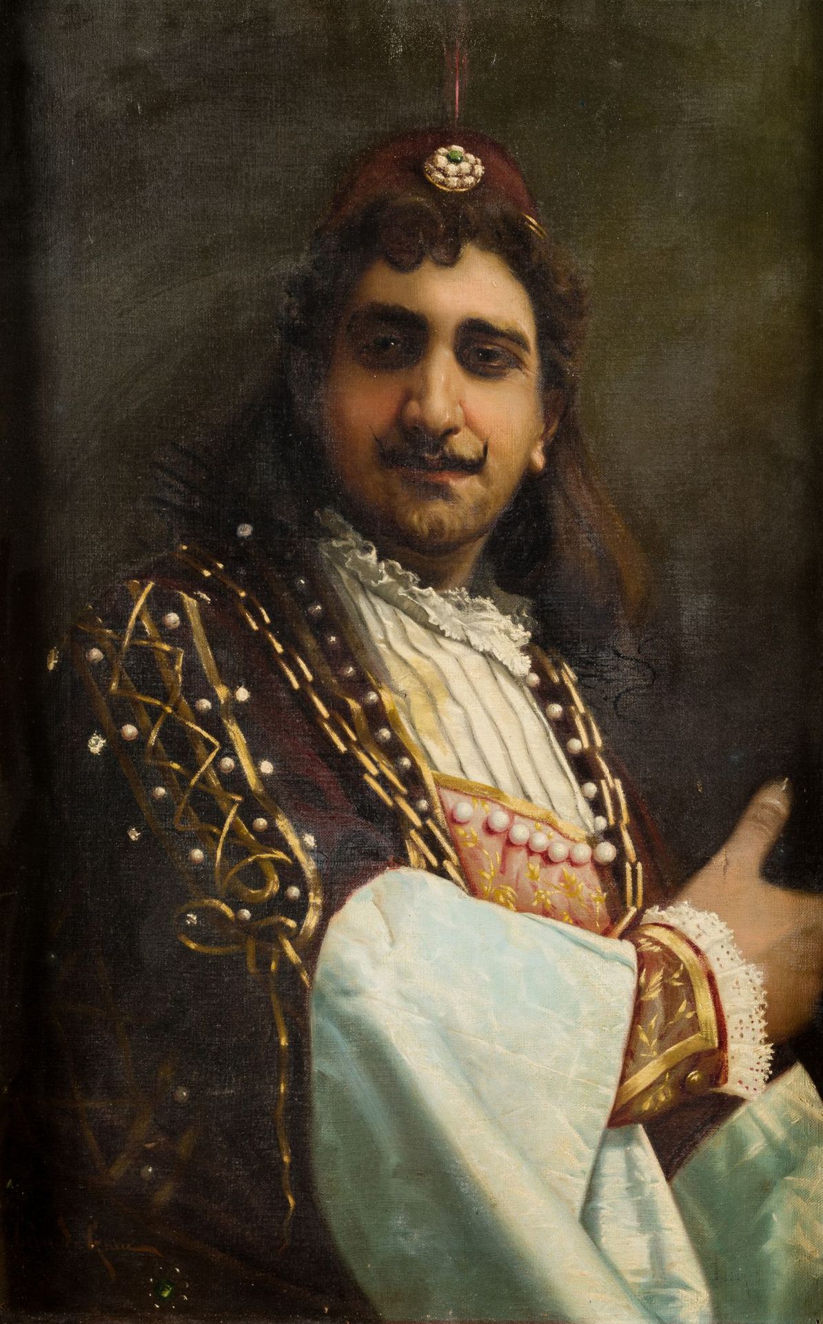 CESAR DE GRAU (19th century) "Portrait of a comedian" Huile sur toile Détériorée&hellip;