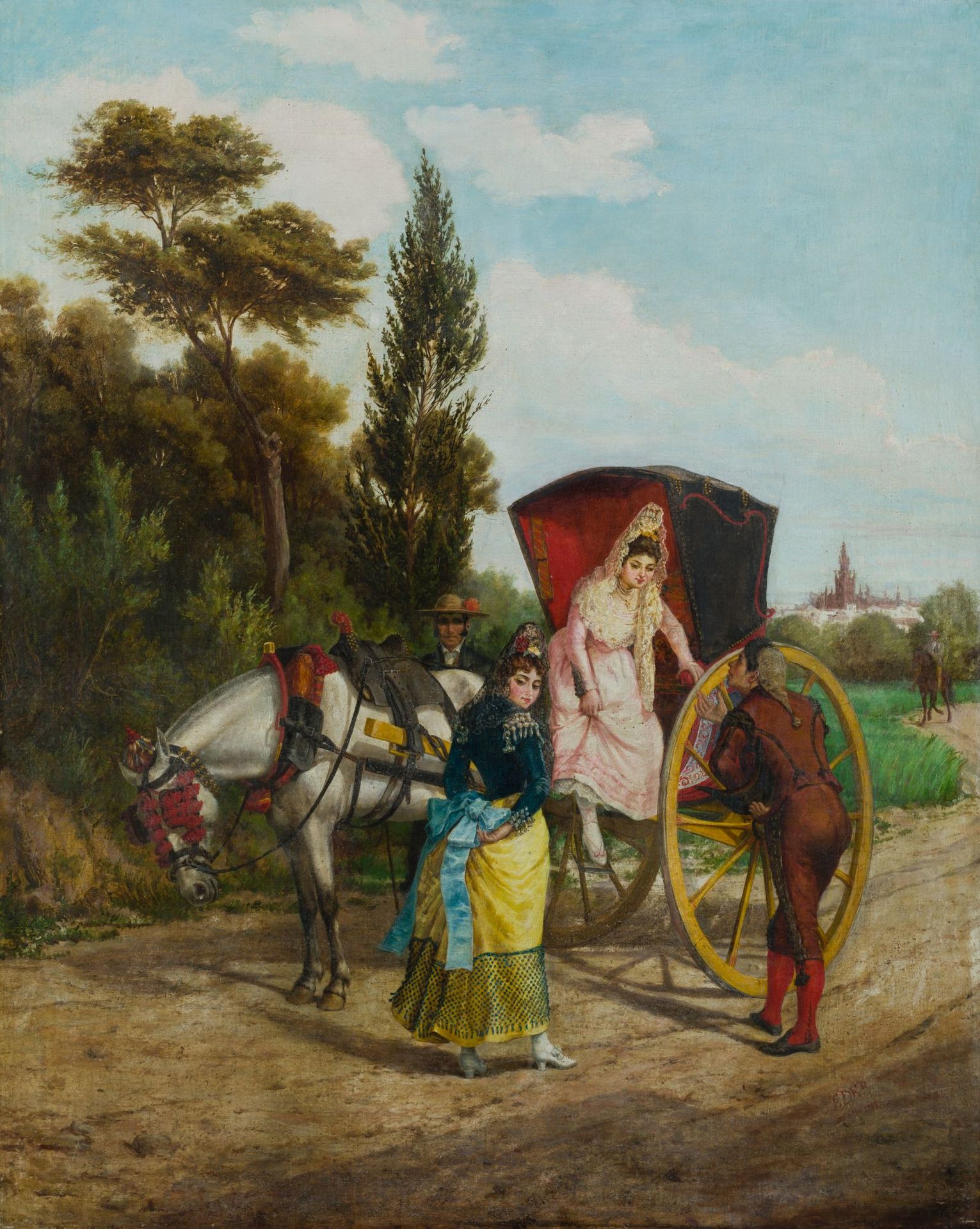 FEDERICO MARIA EDER GATTENS Seville (1830) / (1895) “Elegant lady getting off a &hellip;