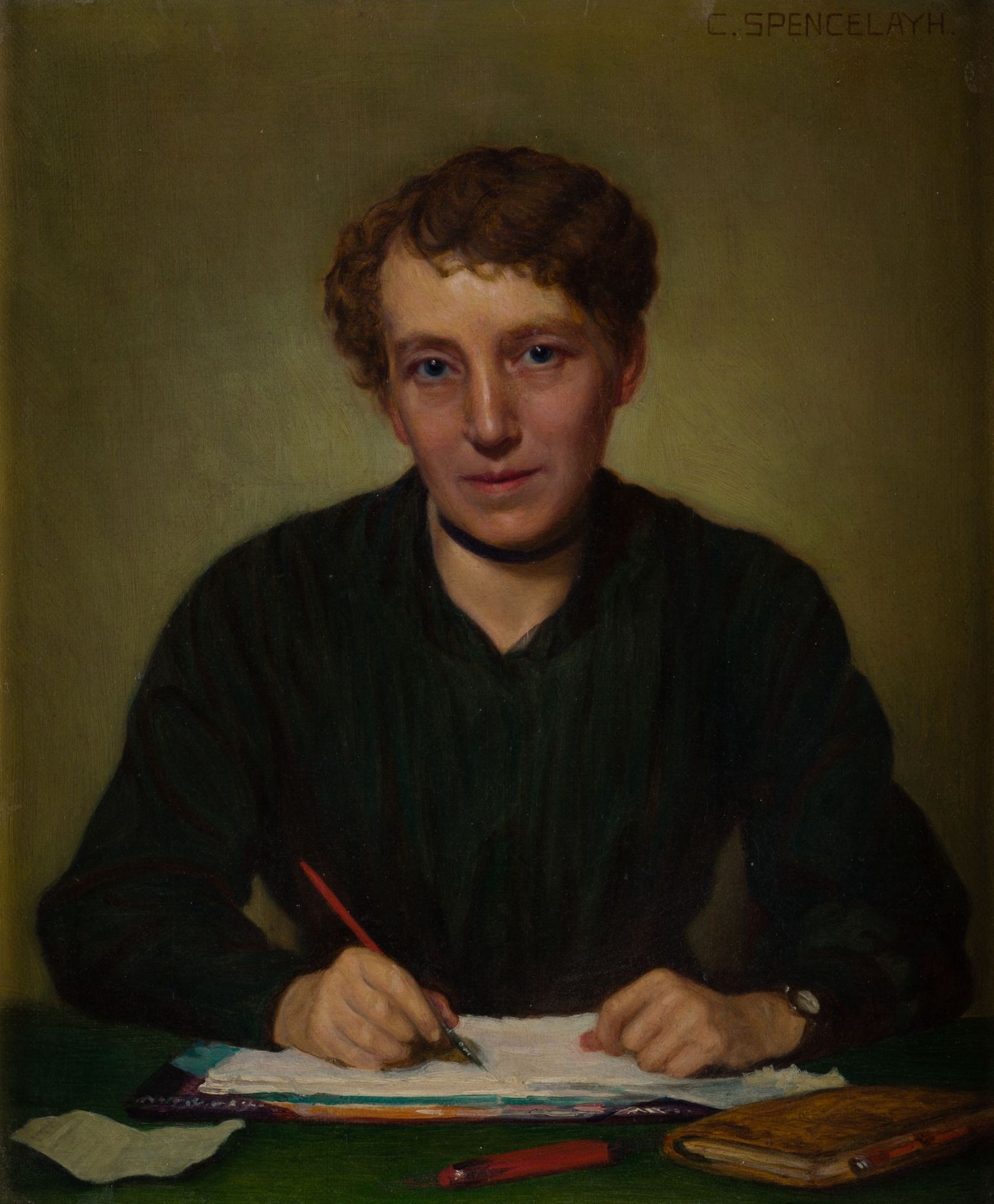 CHARLES SPENCELAYH United Kingdom (1865) / (1958) "Portrait of a writer" Huile s&hellip;