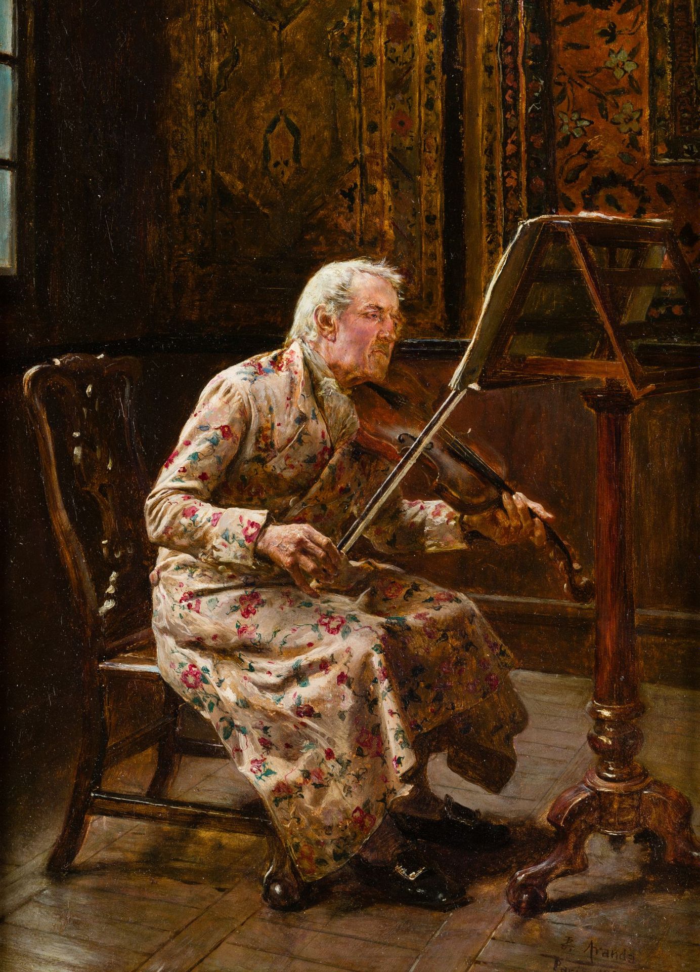 JOSE JIMENEZ ARANDA Seville (1837 / 1903) "The Violinist", 1887 Huile sur pannea&hellip;