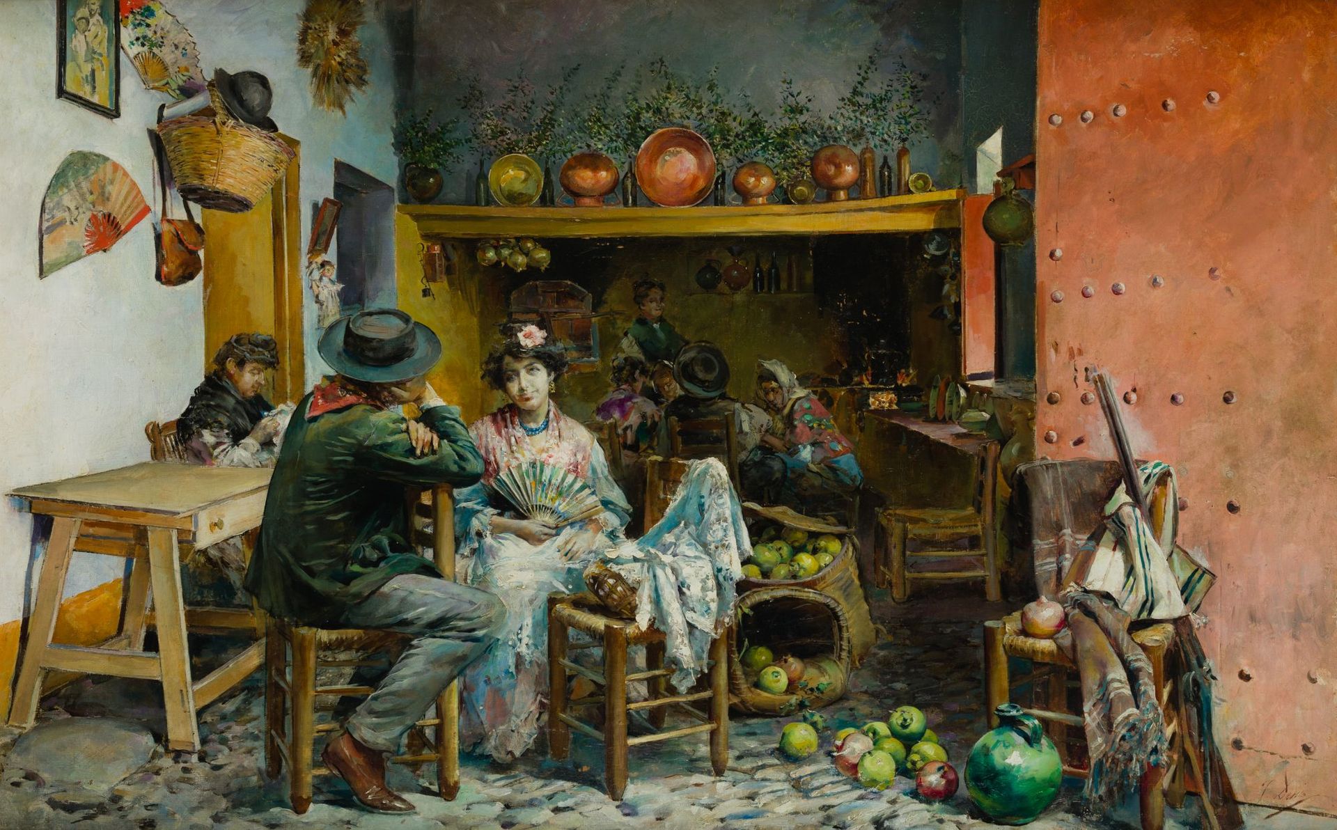 JOSE DENIS BELGRANO Malaga (1844) / (1917) "Interior of an inn with characters" &hellip;