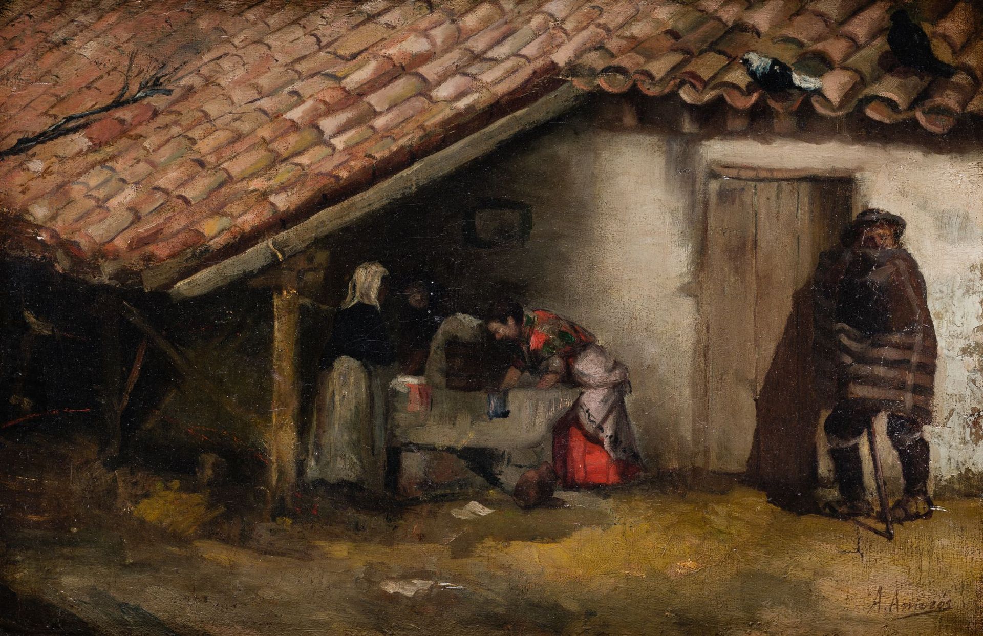 ANTONIO AMOROS BOTELLA Alicante (1849) / Madrid (1925) "Patio with women washing&hellip;