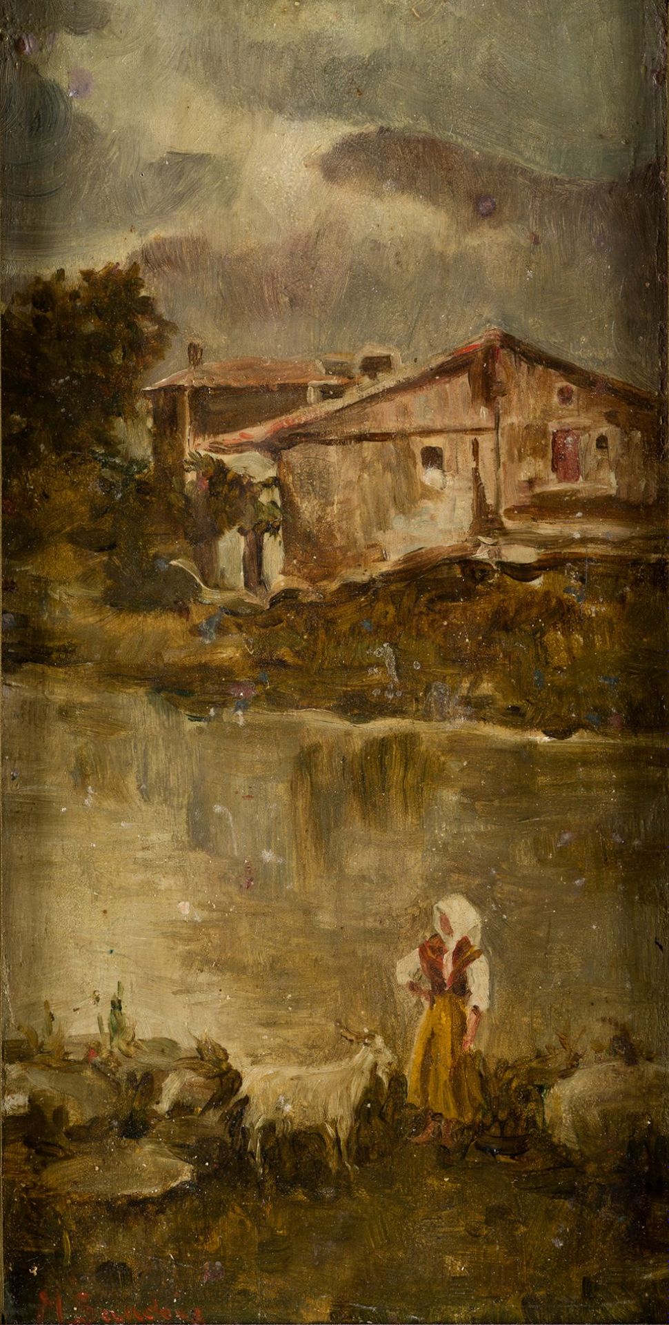 SPANISH SCHOOL (Early 20th century) "Rural landscape with peasant" Huile sur car&hellip;