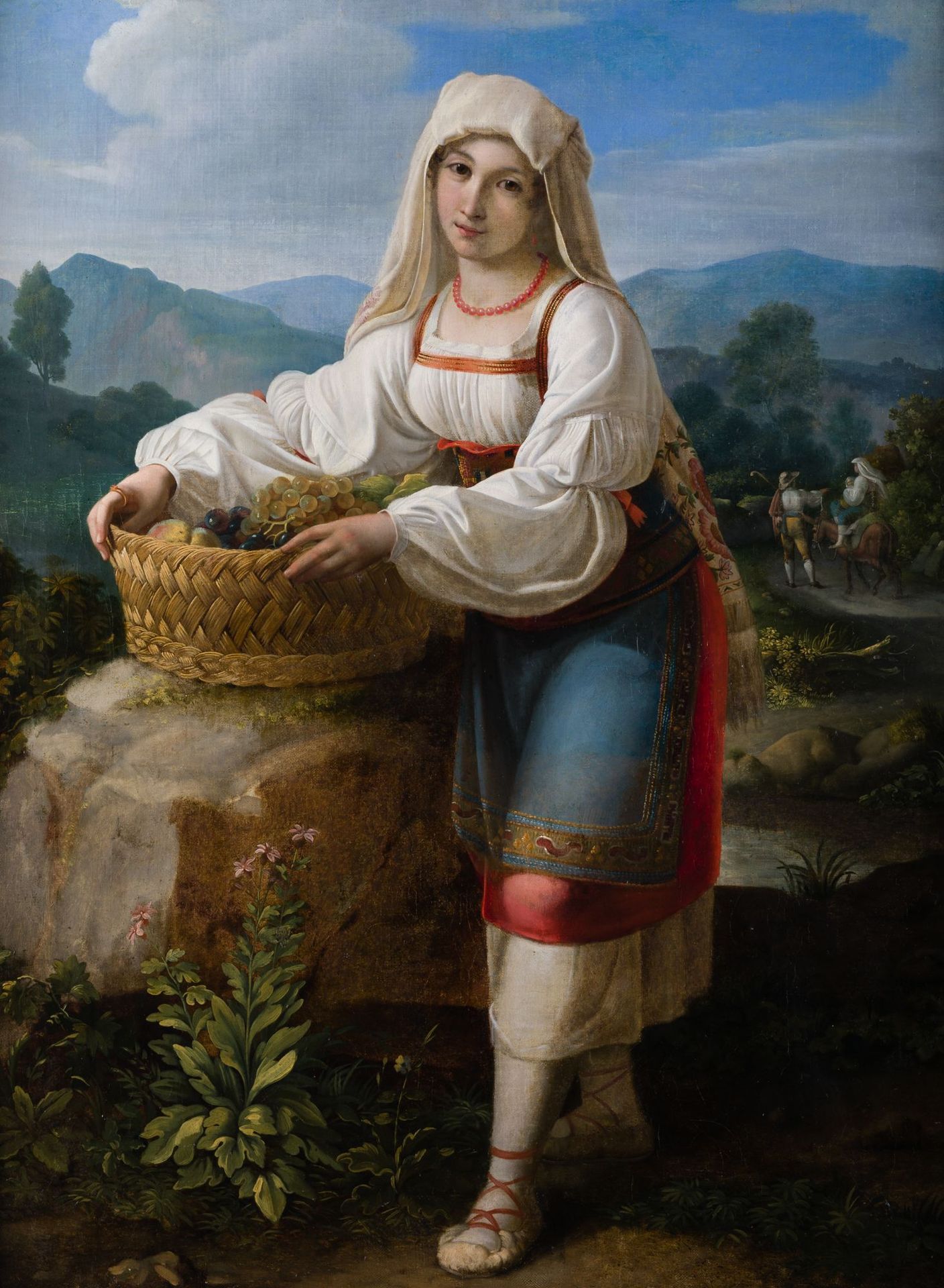ANONYMOUS (19th century) "Neapolitan peasant woman with fruit basket" Huile sur &hellip;