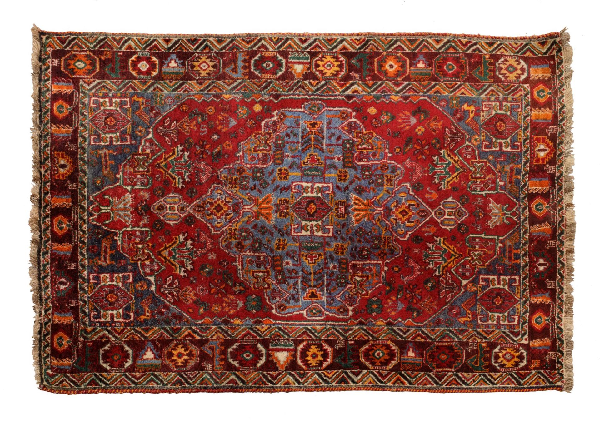 Antique Persian rug from the Kachkuli tribe of red color and geometric decoratio&hellip;