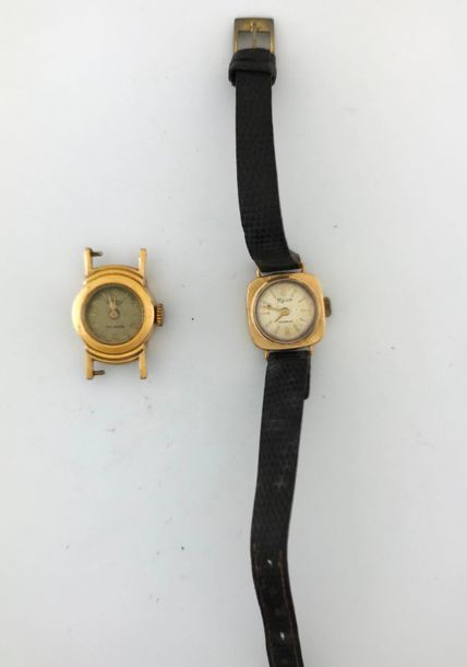 Null Lot de deux boitiers de montre en or 750°/°° circa 1950, (viroles métal dor&hellip;