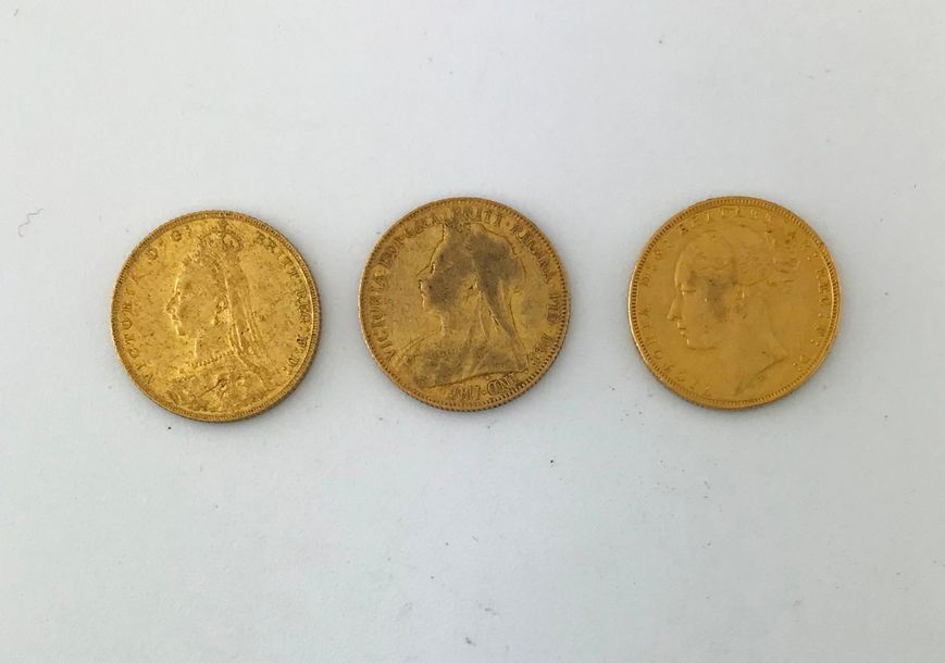 Null 3 Gold sovereign coins Victoria 1880, Victoria Sail 1901, Victoria Jubilee &hellip;