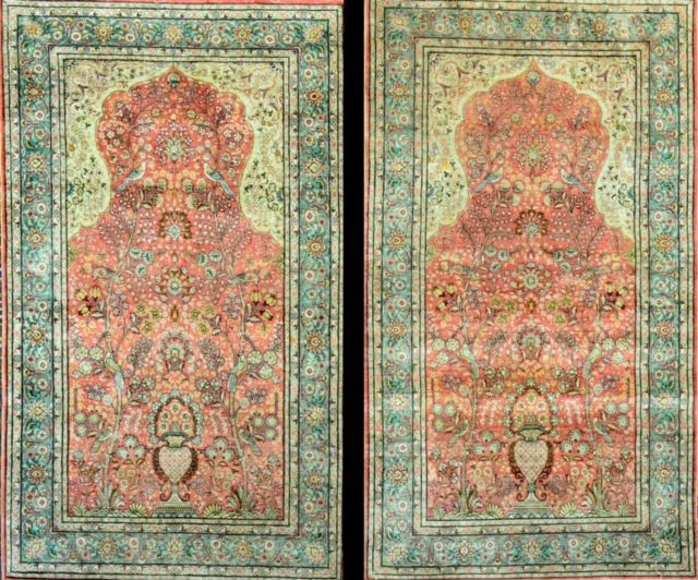 Null Pair of fine Sino Hereke silk rugs. Circa 1985. Technical characteristics: &hellip;