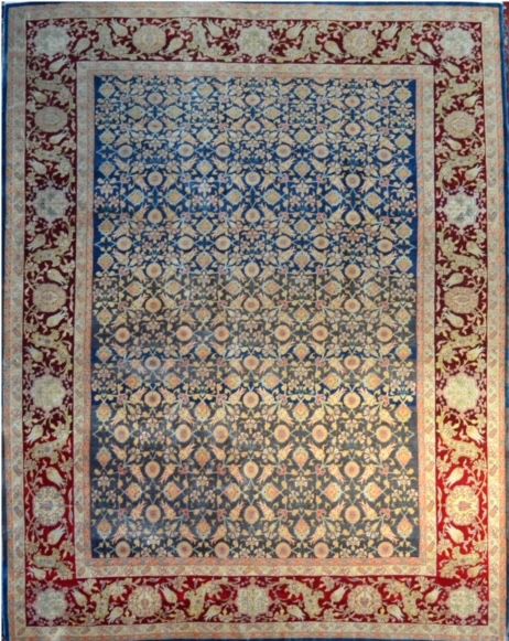 Null 非常精美的丝绸Hereke。土耳其。1980年左右。技术特点/ 丝绸基础上的丝绒。密度。每平方米约12/13000节。海洋领域的千花装饰。总体状况良好&hellip;